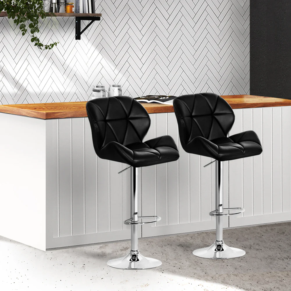 Artiss 2x Bar Stools Gas Lift Padded Leather Black - Image 8