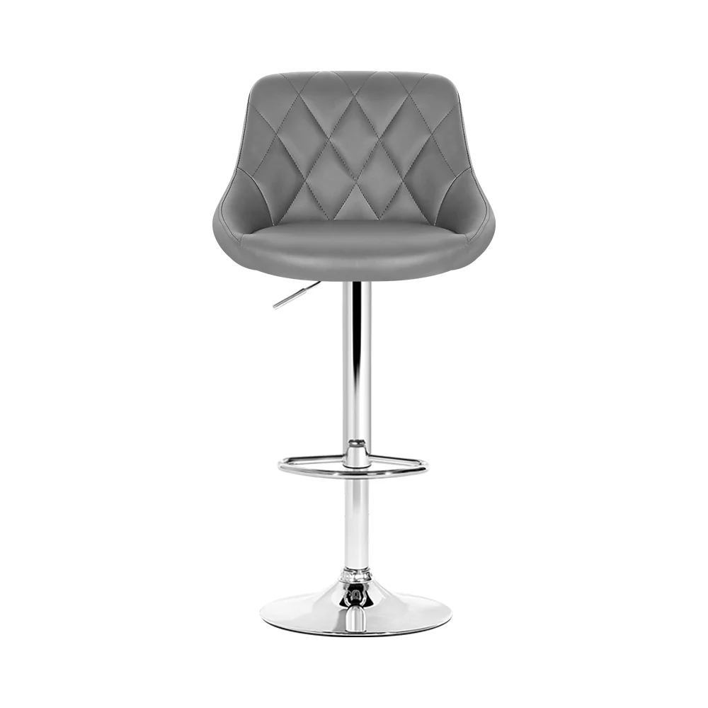 Artiss 2x Bar Stools Leather Padded Gas Lift Grey - Image 3