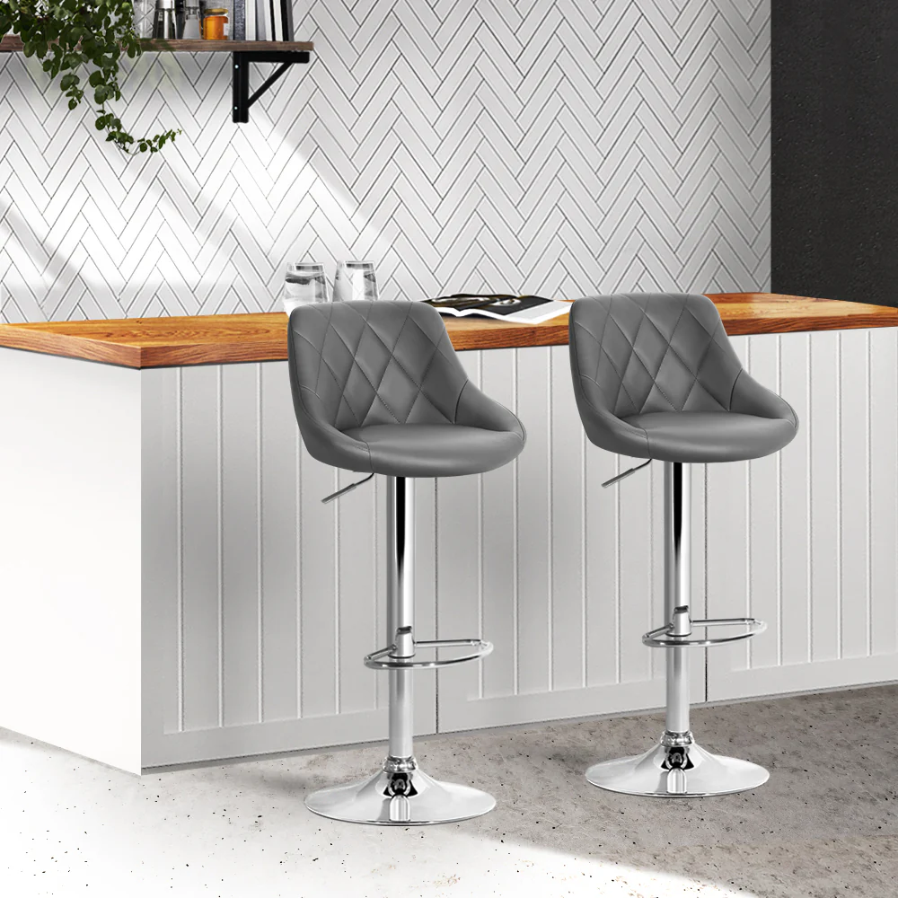 Artiss 2x Bar Stools Leather Padded Gas Lift Grey - Image 8