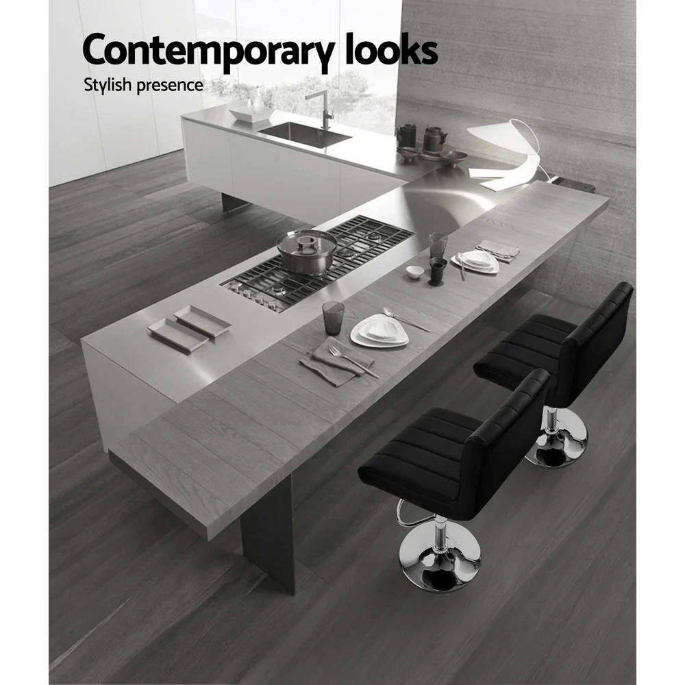 Artiss 2x Bar Stools Gas Lift Leather Chairs Black - Image 7