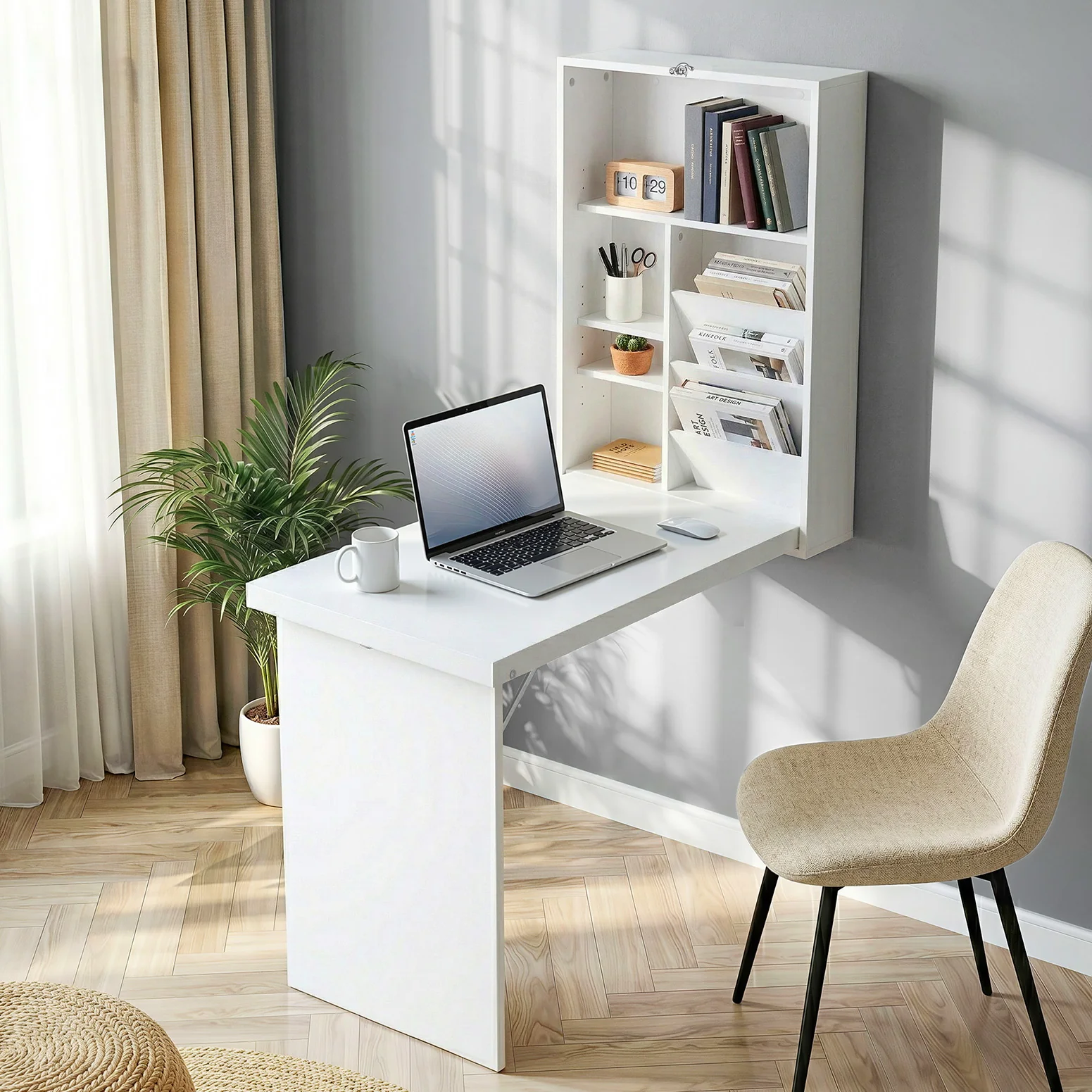 Artiss Computer Desk Bookshelf Wall Mount White