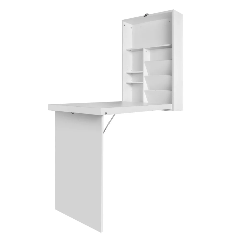 Artiss Computer Desk Bookshelf Wall Mount White - Image 2