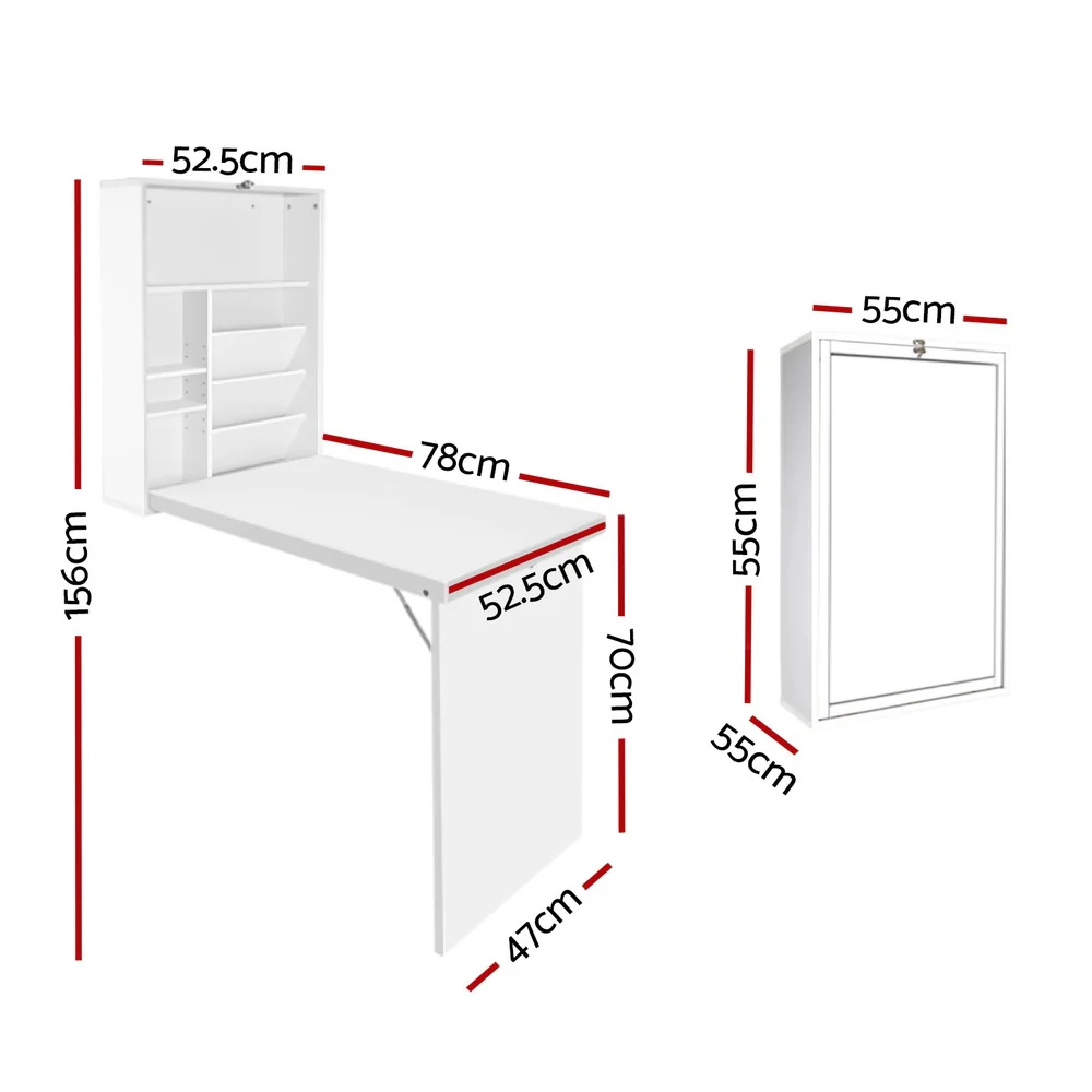 Artiss Computer Desk Bookshelf Wall Mount White - Image 3