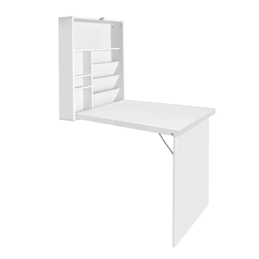 Artiss Computer Desk Bookshelf Wall Mount White - Image 4