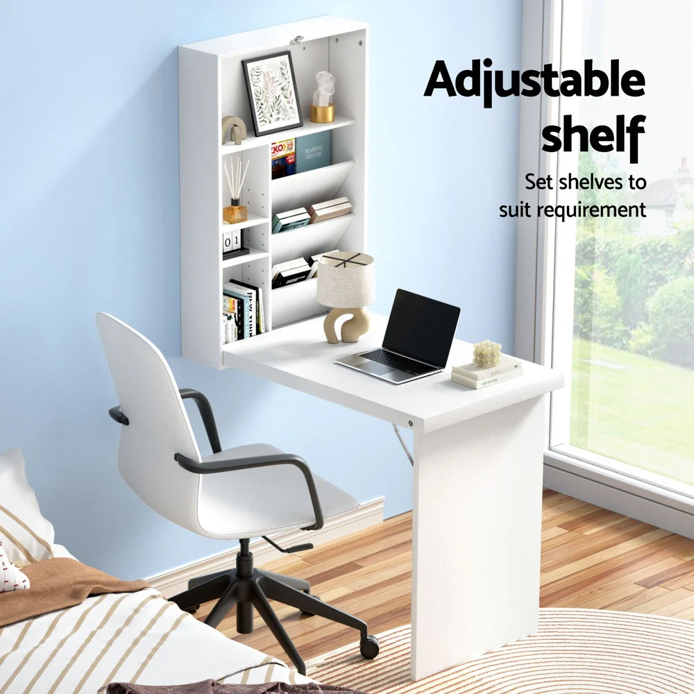 Artiss Computer Desk Bookshelf Wall Mount White - Image 6
