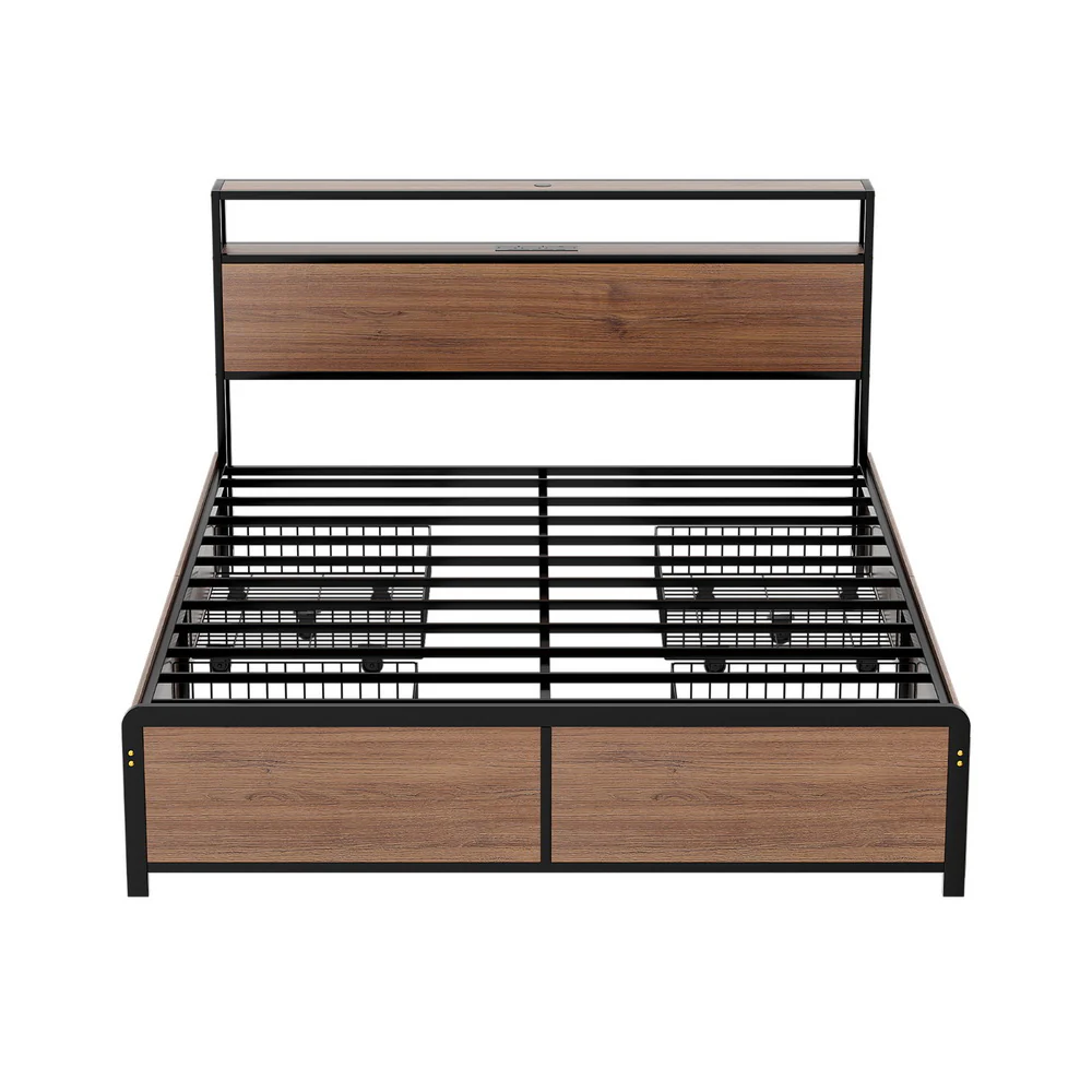Artiss Metal Bed Frame Queen Size LED Storage Headboard USB Charge 4 Drawers - Image 4