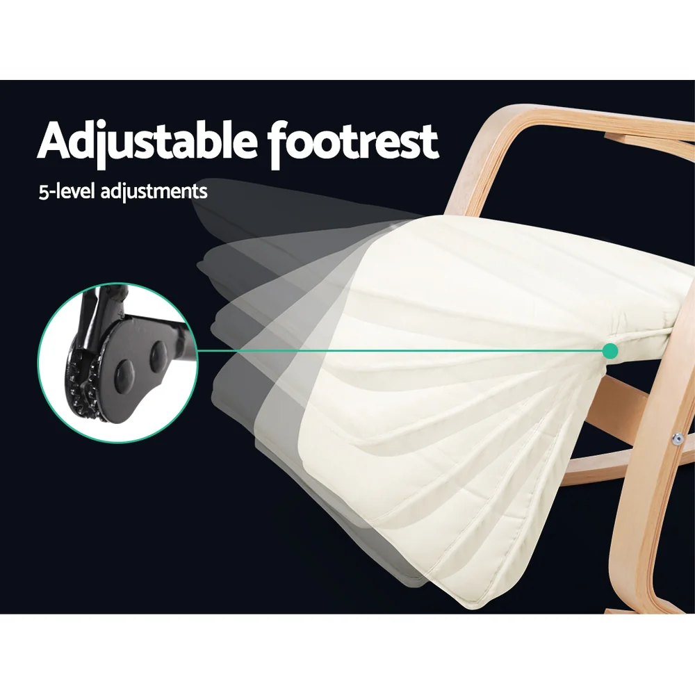 Artiss Rocking Armchair Bentwood Frame With Footrest Beige Afton - Image 4