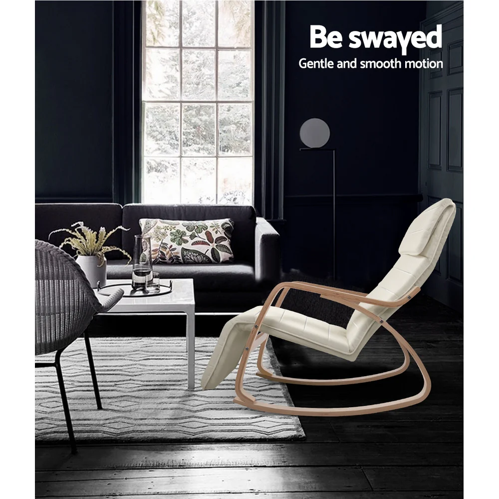 Artiss Rocking Armchair Bentwood Frame With Footrest Beige Afton - Image 6