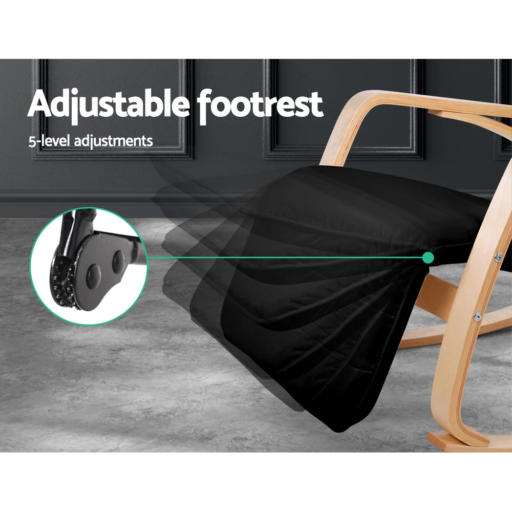 Artiss Rocking Armchair Bentwood Frame With Footrest Black Afton - Image 5